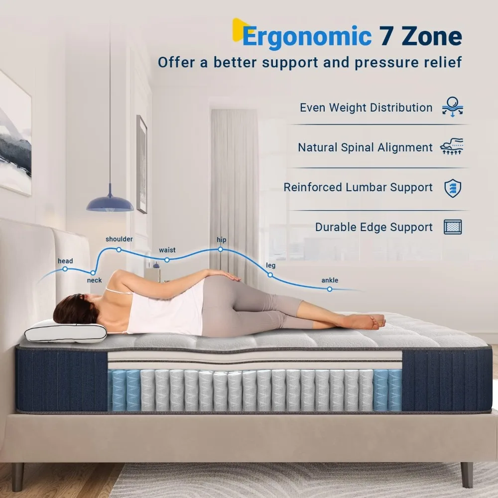 مرتبة كاليفورنيا كينج مقاس 12 بوصة في صندوق مرتبة كال كينج هجينة متوسطة الحجم مع شهادة إسفنج الذاكرة اللاتكس - معتمدة من الولايات المتحدة، 10