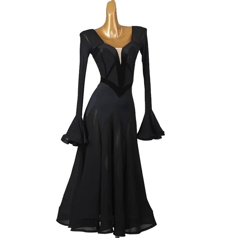 

Женское платье с длинными рукавами для бальных танцев, костюм для соревнований по вальсу 2026, высококачественный танцевальный карнавальный костюм для девочек, современная сценическая одежда для выпускного вечера