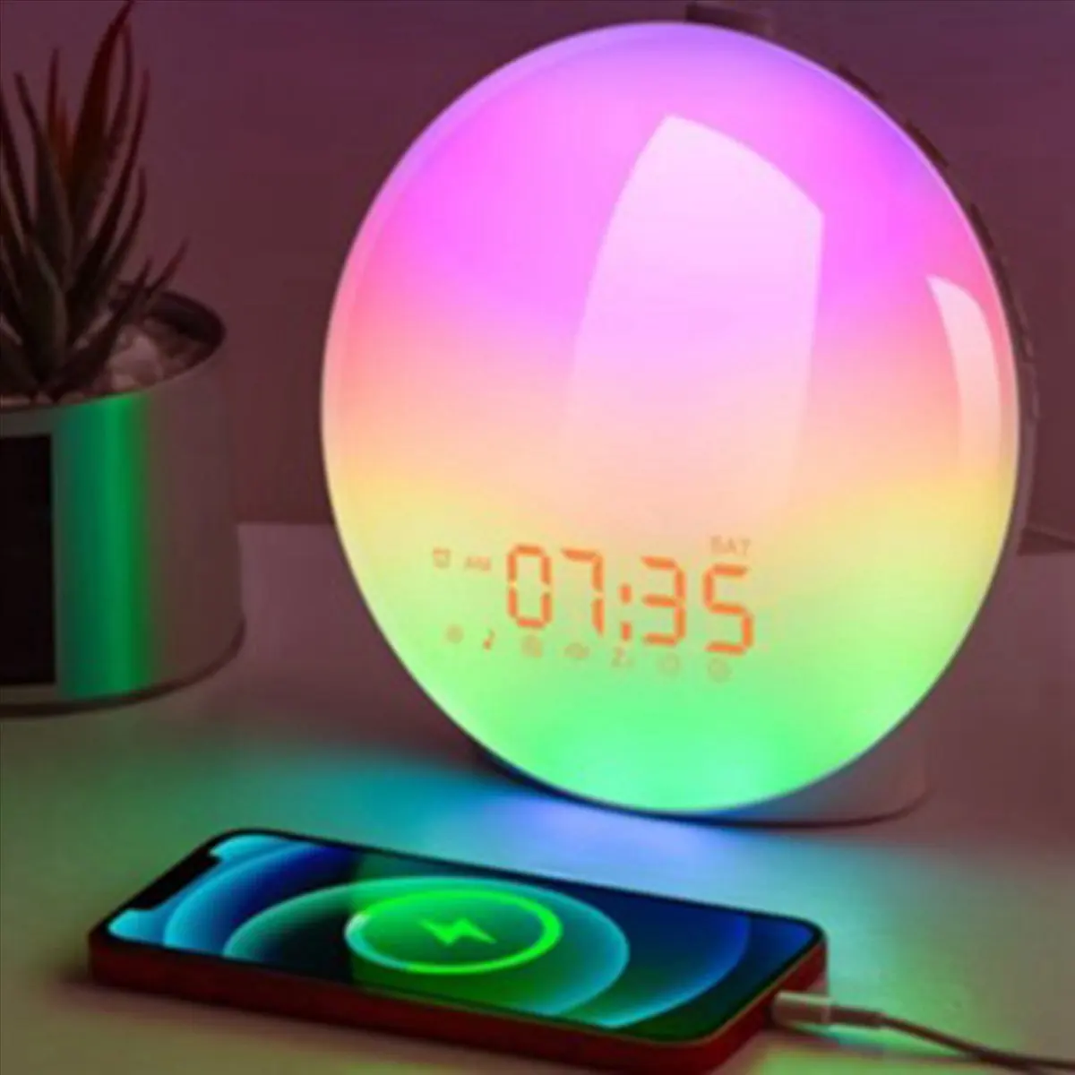 New Natural Sunrise Sunset Light Alarm Clock Bedside Sleep Aid Colorful LED Night Light Full Screen Illusion view 2