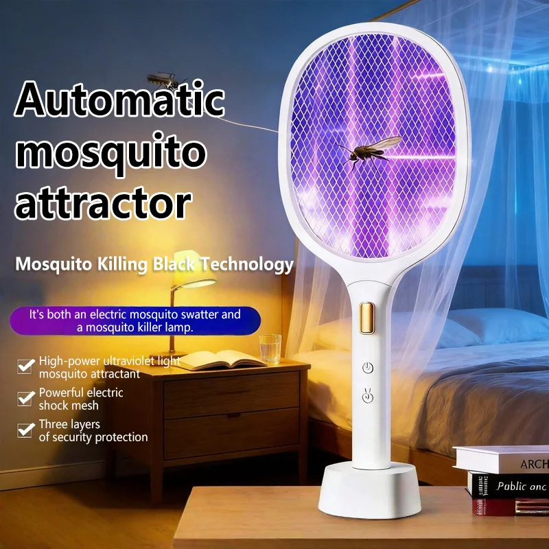 Matamosquitos Eléctrico 2 en 1 con 6 Lámparas UV, Plegable, Recargable, 3500V de Alto Voltaje, Larga Duración de la Batería