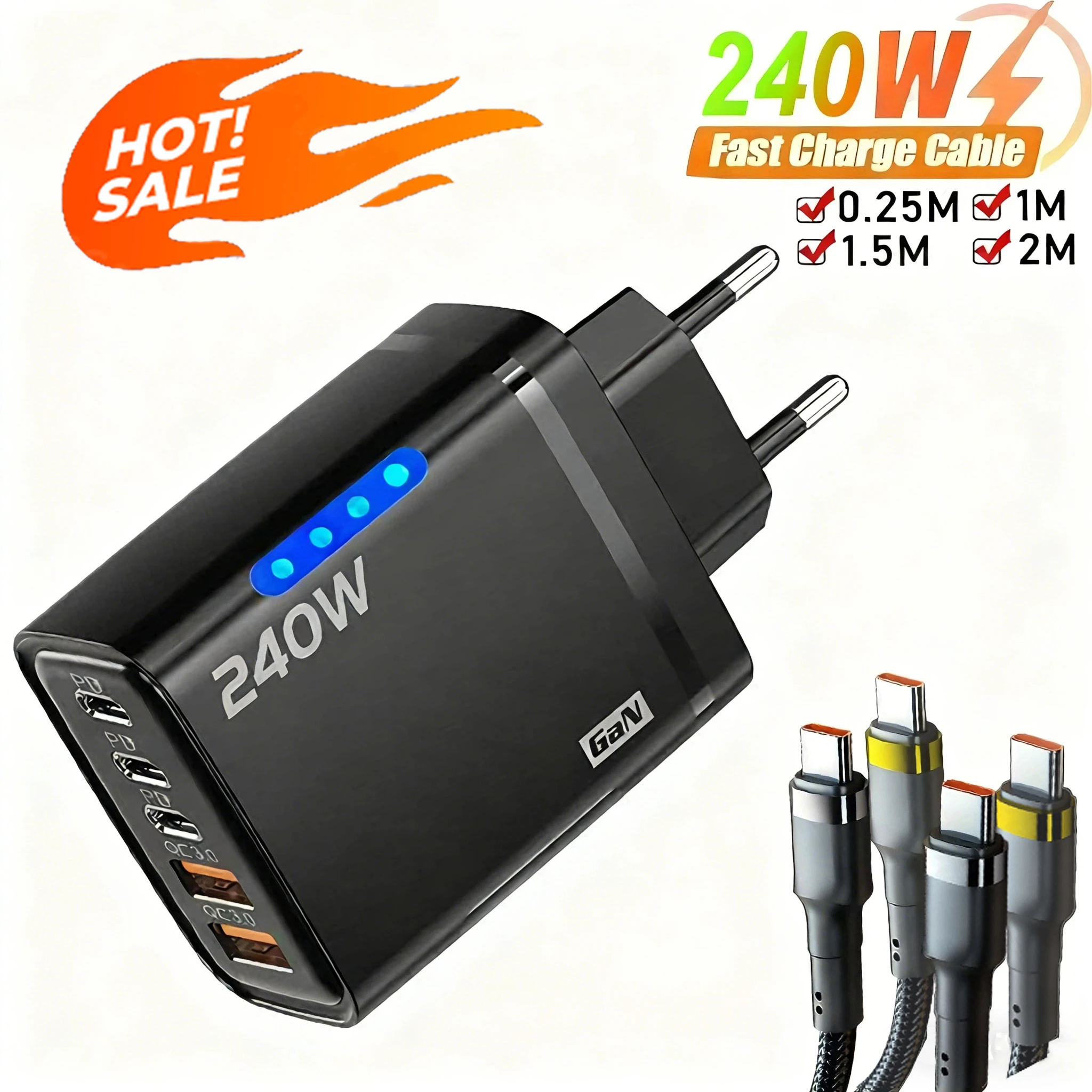 5 in 1 GaN Charger For IPhone 16 15pro Desktop Laptop Samsung 240W Fast Charging Adapter 120w Type T