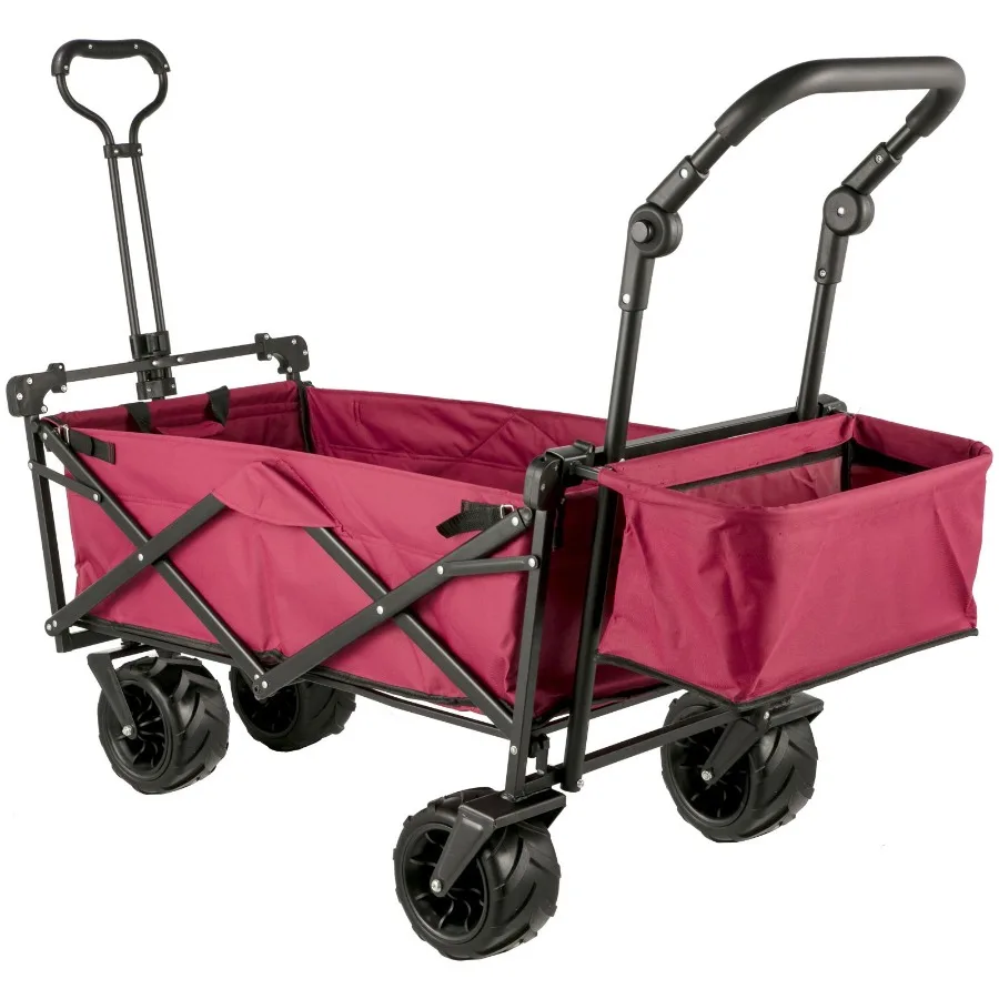 Extra Large Collapsible Garden Cart with Removable Canopy Red Folding Wagon Utility Carts with Wheels and Rear Storage for Gard