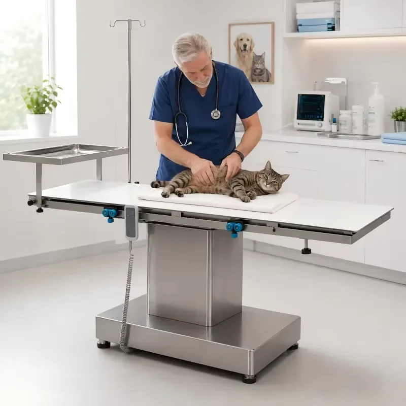 Pet Clinic Veterinary Operating Table XY ACS05 Electric Surgery Table with Side Tray and Hand Controller