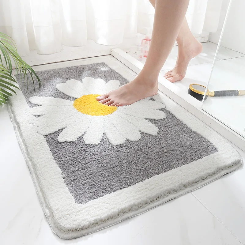 40*60cm Bath Mat Cute Blue Daisy Slip-resistant Rug Bath Absorbent Entrance Bathroom carpet Toilet Floor Bath Shower Foot Mat