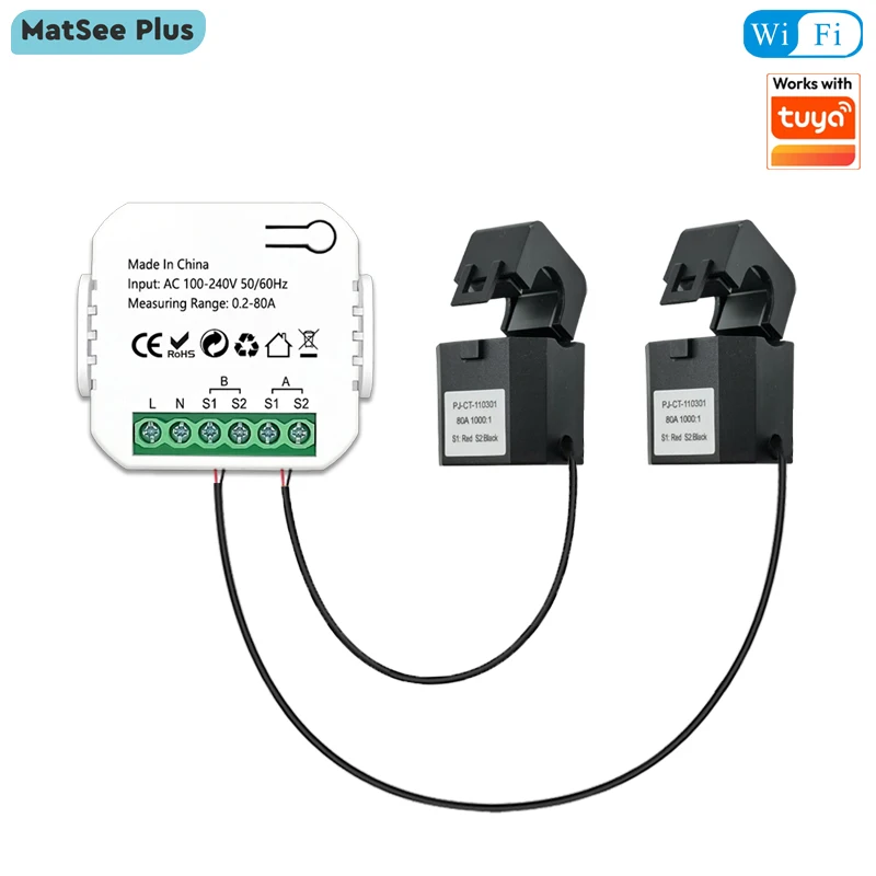 Smart 2 Way WiFi Energy Meter Bidirection 1/2 Channel with Clamp App Monitor Solar Produced and Consumed Power AC110V 240V