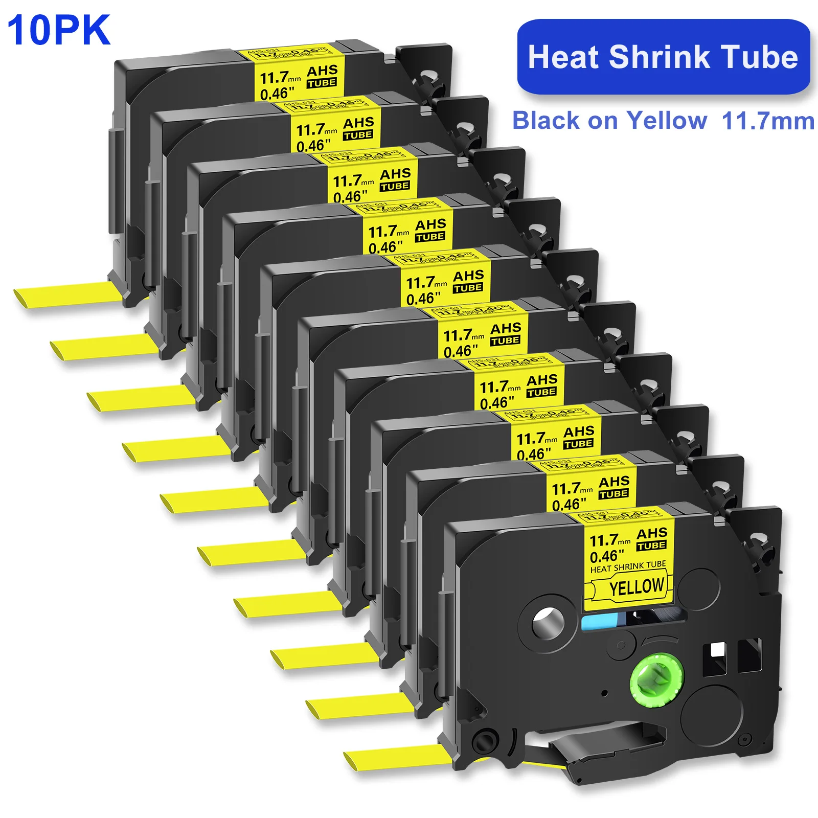 

10Pcs 11.7mm Heat Shrink Tubes Label Compatible for Brother HS HSE-631 Black on Yellow Label for P-Touch PT-1000 Label Printers