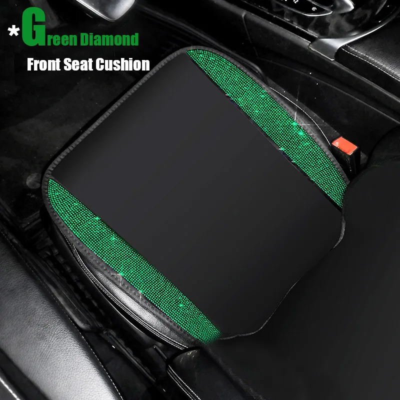 

Crystal Rhinestones Car Seat Covers Green Diamond Auto Seat Cushion Four Season Universal Car Interior Accessorie For Women Gift