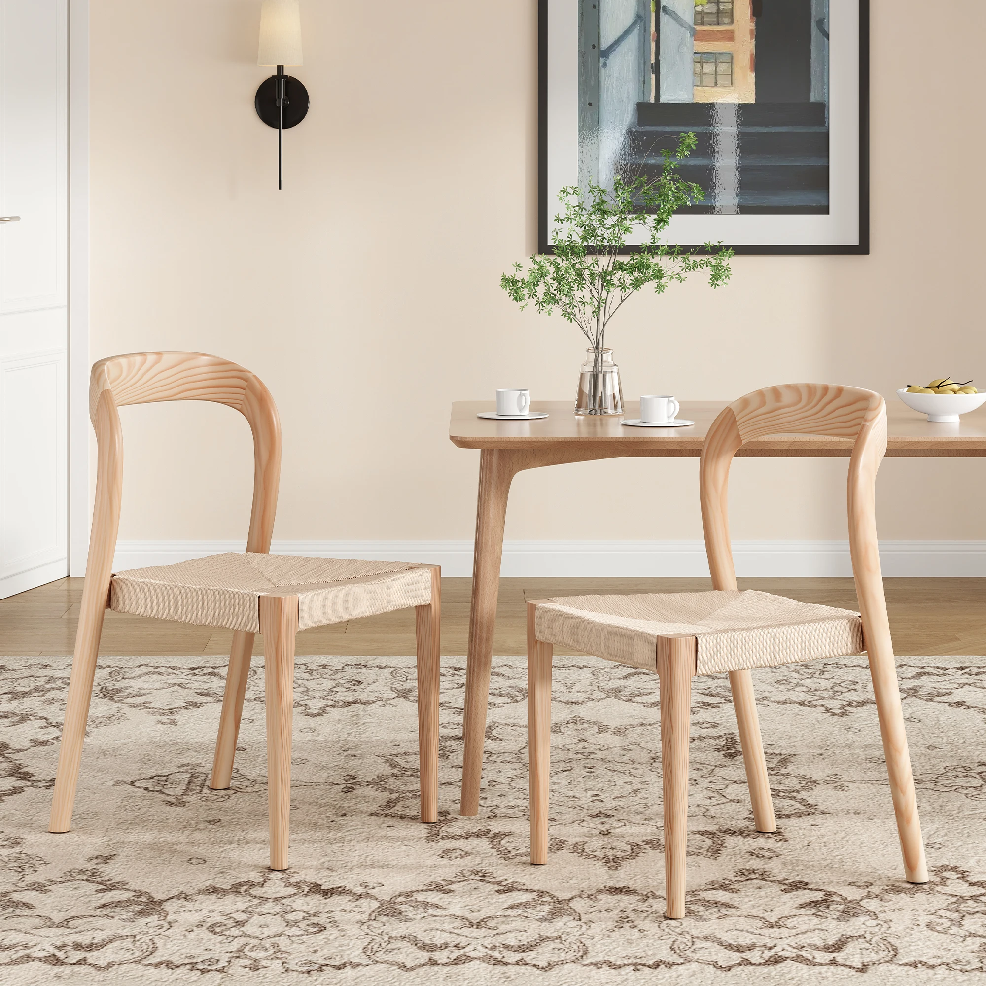 Farini Set of 2 Ash Wood Stackable Dining Chair Mid Century Modern Wooden for Dining Room