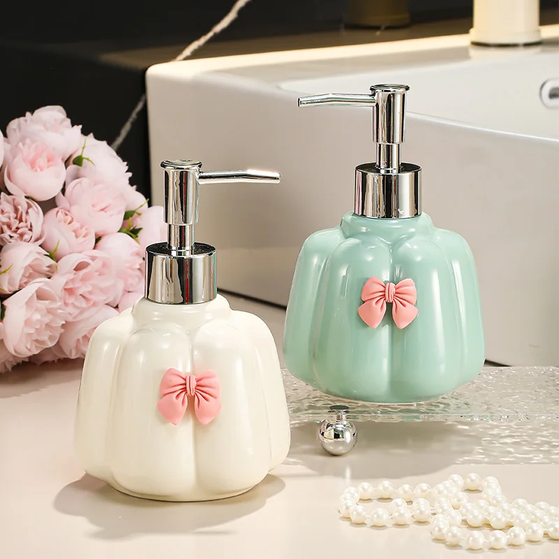 WHYOU- Creative Cute Bow Emulsion Latex Hand Washing Liquid Bottles, Bathroom Accessories Set, Wedding Gift, Home Decoration,