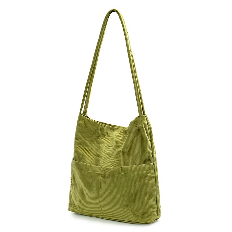 Donne Fahion verde solido di alta qualità in velluto a coste Tote Bags Chic Versatile borsa di grande capacità borsa della spesa leggera Shouder