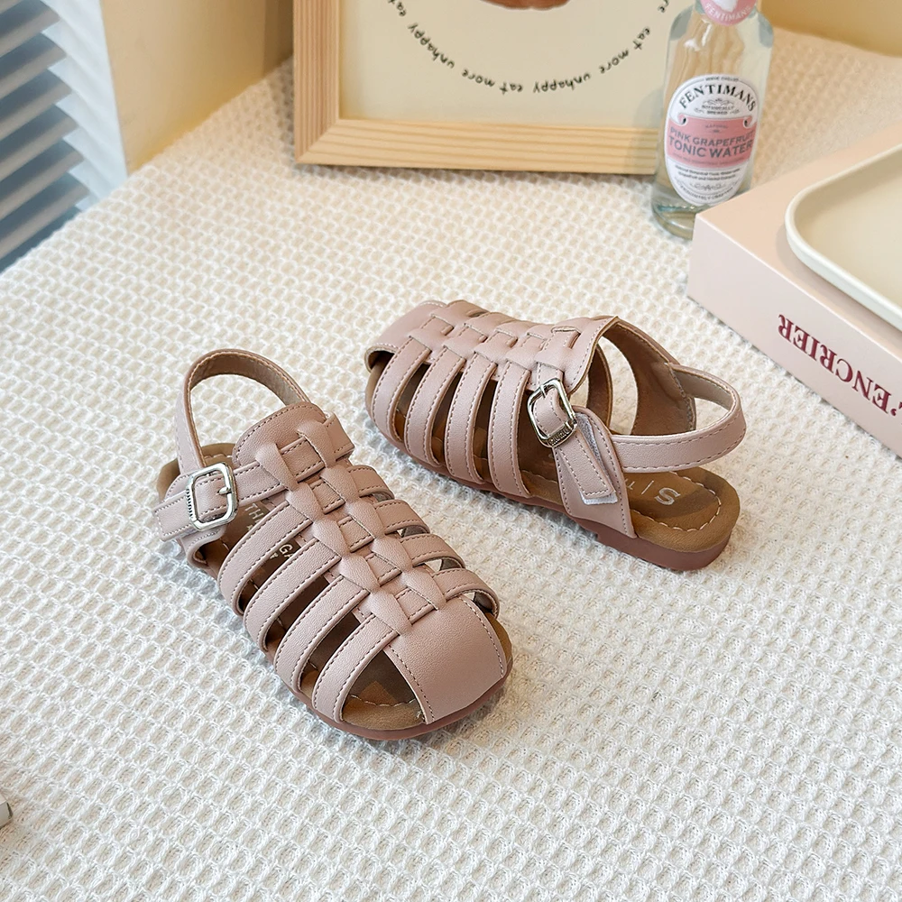 ฤดูร้อนใหม่เด็กรองเท้าแตะหนัง Cut-outs เด็กโรมันรองเท้า Soft Sole Non-SLIP Toe GUARD แฟชั่นเด็กวัยหัดเดินรองเท้าแตะชายหาด
