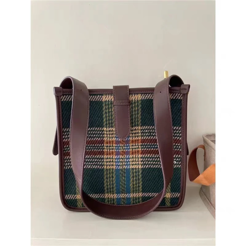 Retro Plaid Square Women\'s Crossbody Bag Fashion Sweet Casual Female Shoulder Bags Casual Vintage Ladies Handbags Purse Tote