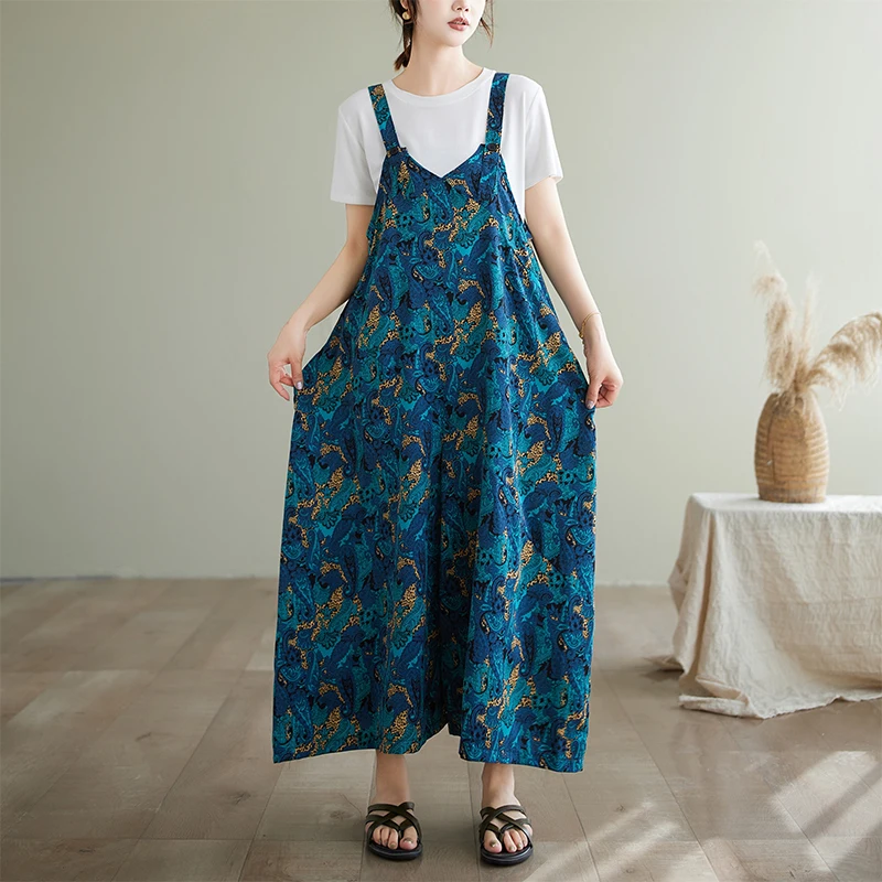 

Высококачественные утягивающие комбинезоны с принтом допана, новые летние корейские утягивающие драпированные широкие брюки из хлопка, 00% цельный предмет