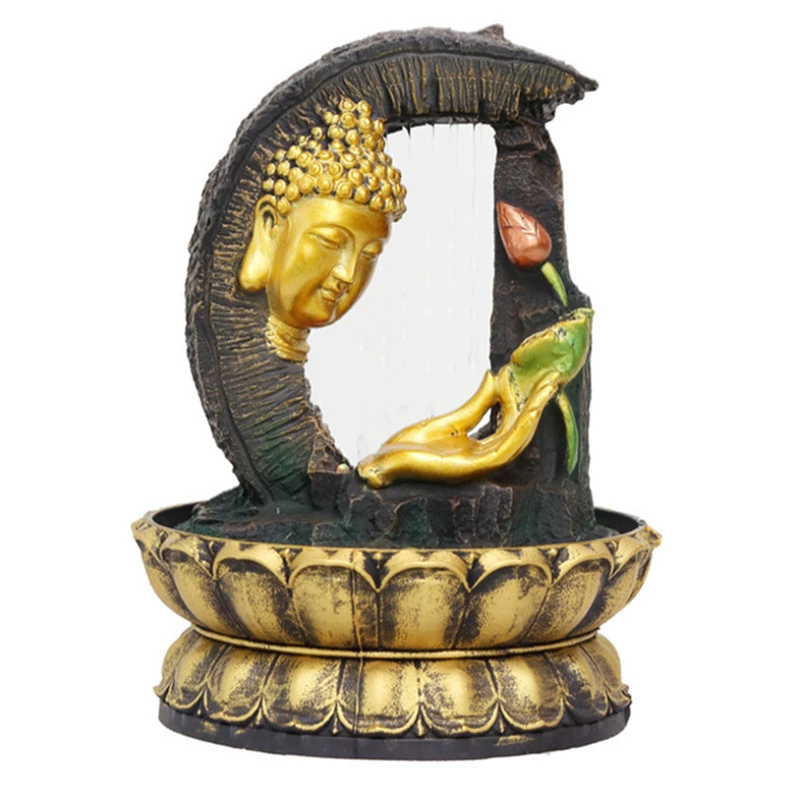 Handmade Gold Buddha Feng Shui Home Water Fountain Waterscape With LED Light Ball Lucky Ornaments Office Crafts Decoration