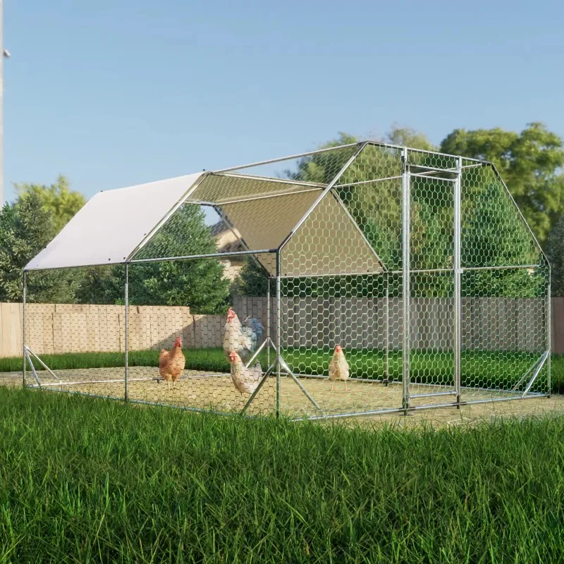 

10 Ft. X 13 Ft. Galvanized Large Metal Walk in Chicken Coop Cage Farm Poultry Run Hen House for Animal Commercial Equipment