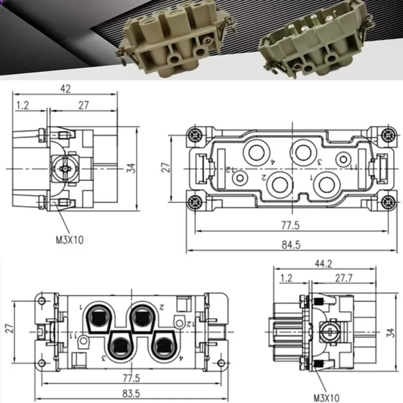 Heavy duty connector 80A rectangular hot runner plug-004/2 industrial high current socket 4 pins 6 pins 12 pins