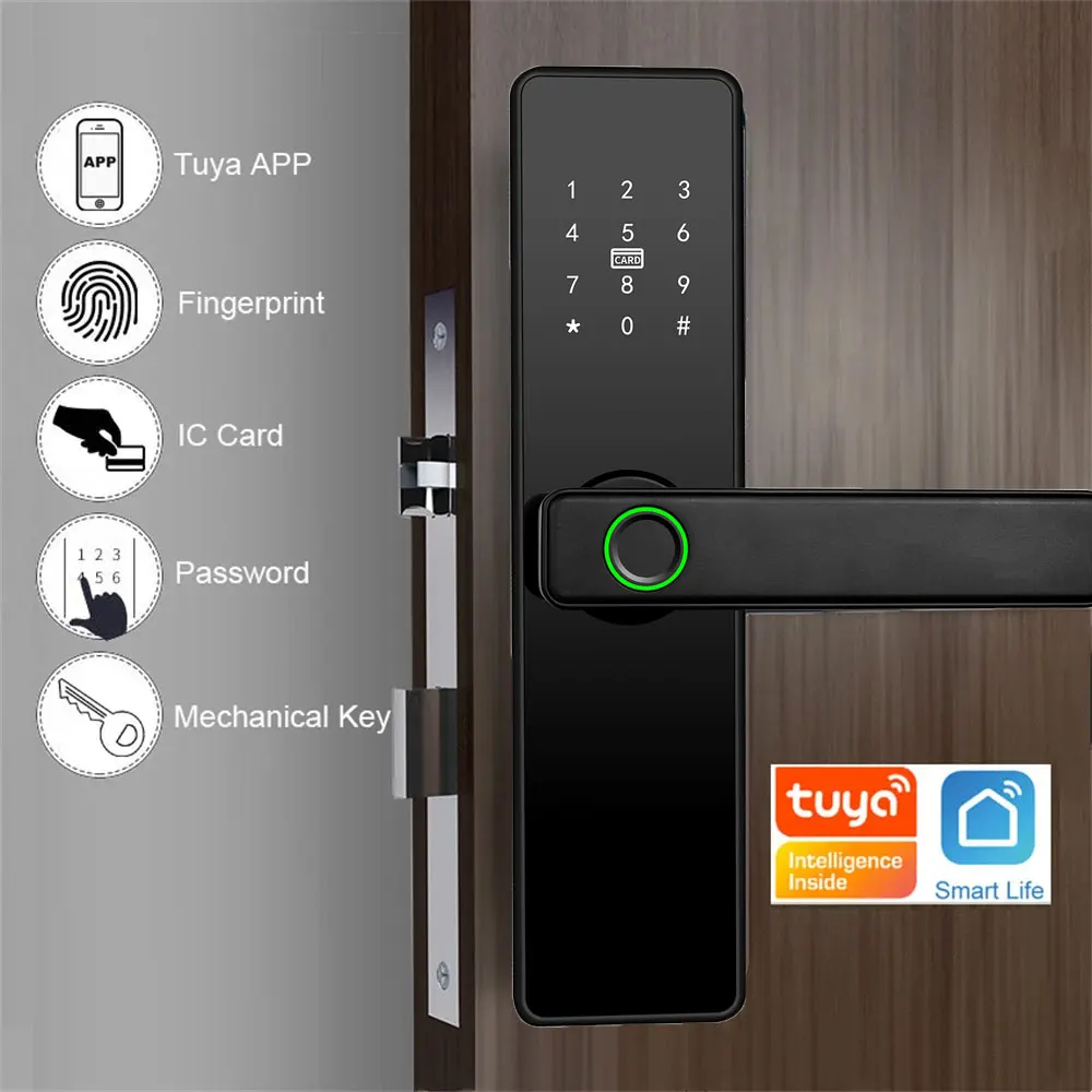 Biometric Fingerprint Door Lock K7 Pro Black Smart Lock Tuya App Remote Unlocking Keyless Wifi Lock Electronic Door Lock