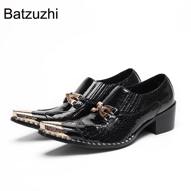

Batzuzhi 6cm Heels Fashion Men's Oxfords Black Leather Dress Shoes with Metal Toe Formal Business & Wedding Shoes Man! Big Sizes