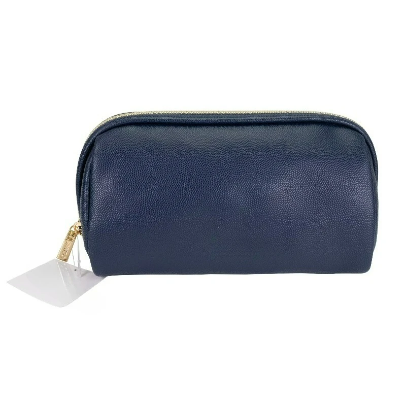 Navy Caviar-Textured Pencil Case, Compact Beauty Organizer with Gold-Tone Hardware