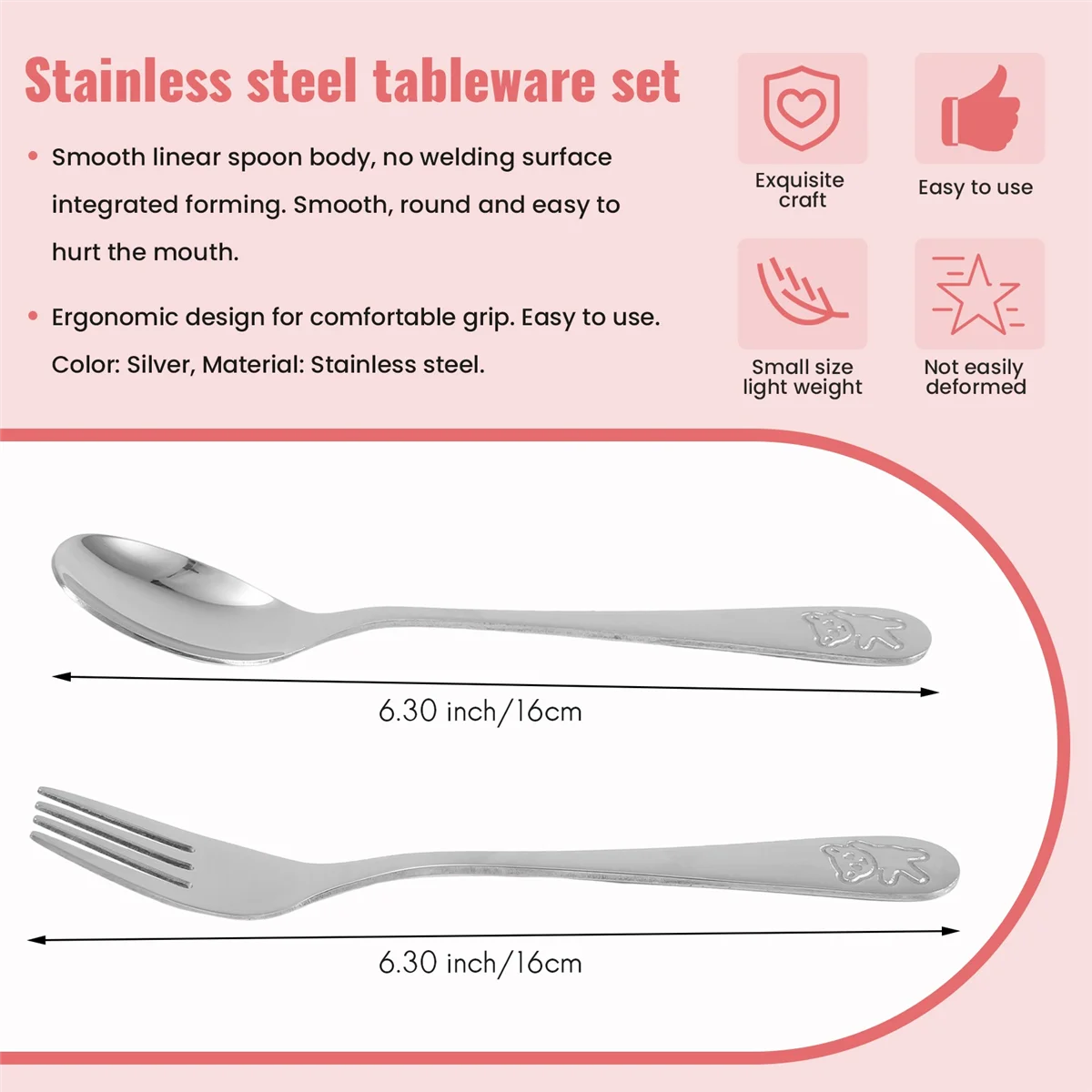 

【Падение цены】Студенные приборы из нержавеющей стали для безопасности детей, набор детских ложек и вилок с медведем, посуда для малышей, набор металлических столовых приборов