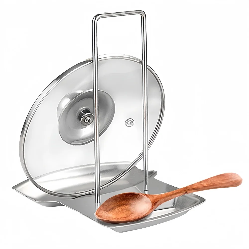 Tapa de olla de acero inoxidable y soporte para cuchara, utensilios de cocina, soporte para tapa, escurridor, organizador de estufa, estante de almacenamiento, accesorios de cocina