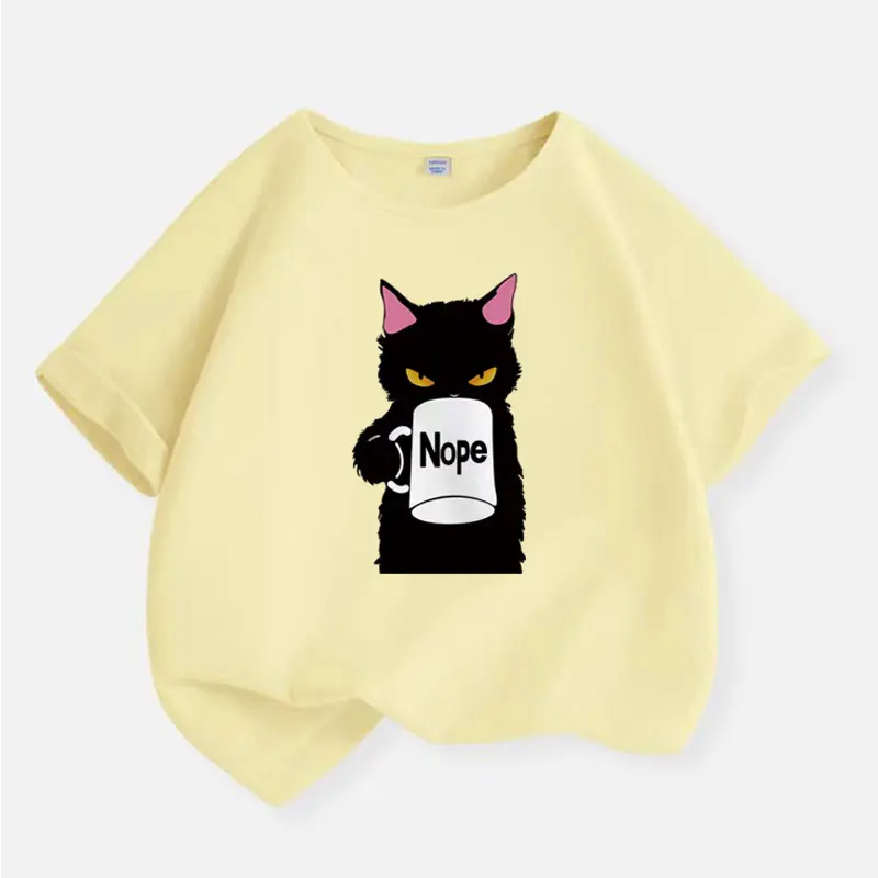 Y2K Tops Nope Cats Drink Water Graphic Print T-shirt for Girls Pink Cotton Baby Kids Tops Tee Summer Fashion Harajuku T Shirt