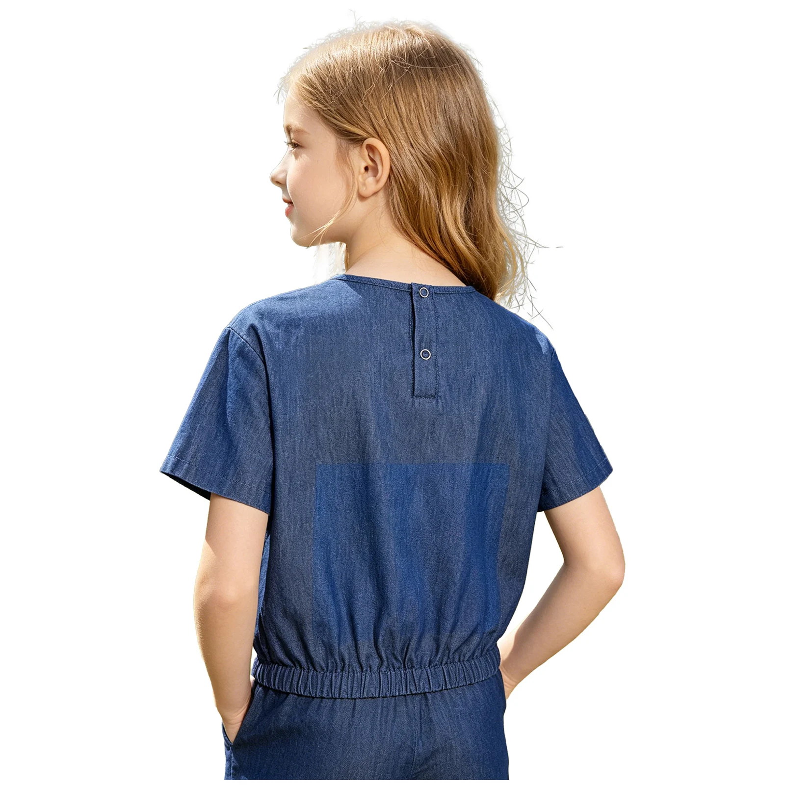 

Kids Boys Denim T-shirt Baby Summer Clothing Children Solid Color Short Sleeve Press Back T-shirt Children Casual Tops Tees