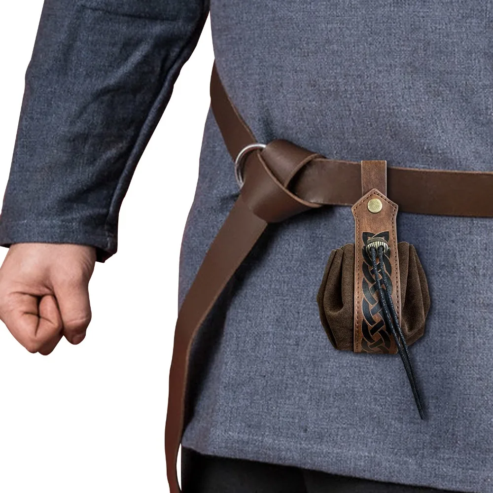 Faux Leather Medieval Belt Bag Vintage Drawstring Nordic Portable Coin Purse Portable Adjustable Drawstring Pouch Cosplay