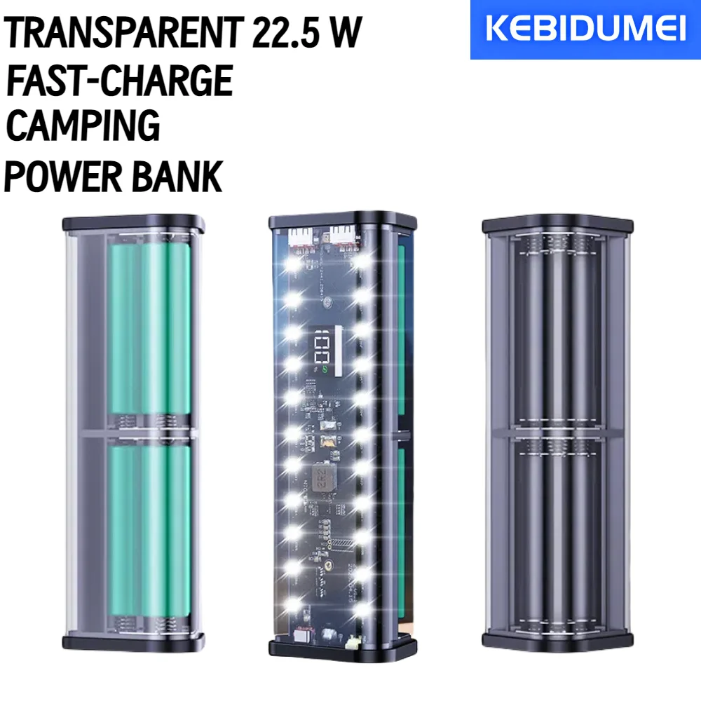 Прозрачный чехол для аккумулятора 6*18650, 22,5 Вт, чехол для быстрой зарядки, светодиодный USB-порт типа C, коробка для хранения аккумулятора для смартфона Прозрачный чехол для аккумулятора 6*18650, 22,5 Вт, чехол для быстрой зарядки, светодиодный USB-порт типа C, коробка для хранения аккумулятора для смартфона