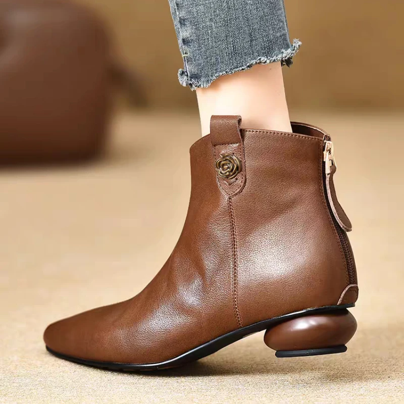 

Elegant Women Ankle Boots Fashion Heeled Shoes Flower New Party Chelsea Fashion Boots 2025 Designer Winter Brand Mujer Botas
