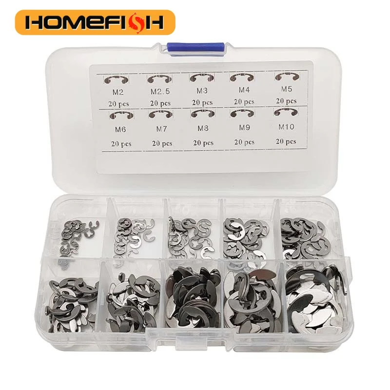 200Pcs 304 Stainless Steel E-Clips, Rustproof & Durable, Fast Installation, Ideal for Mechanical & Electronic Devices