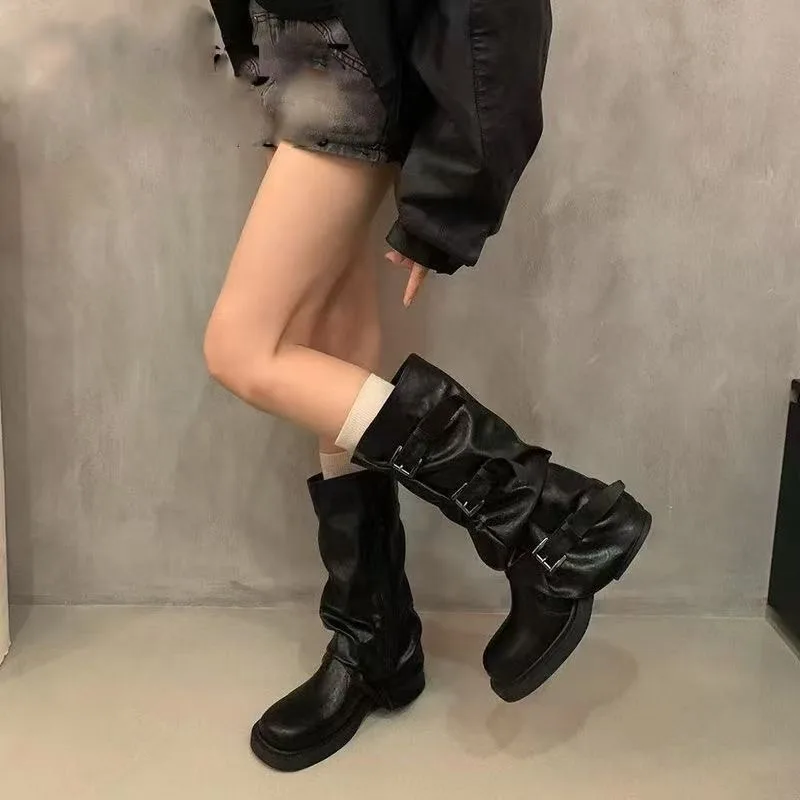 Botas de media caña con pliegu - Knee High Boots Women reseña y precio