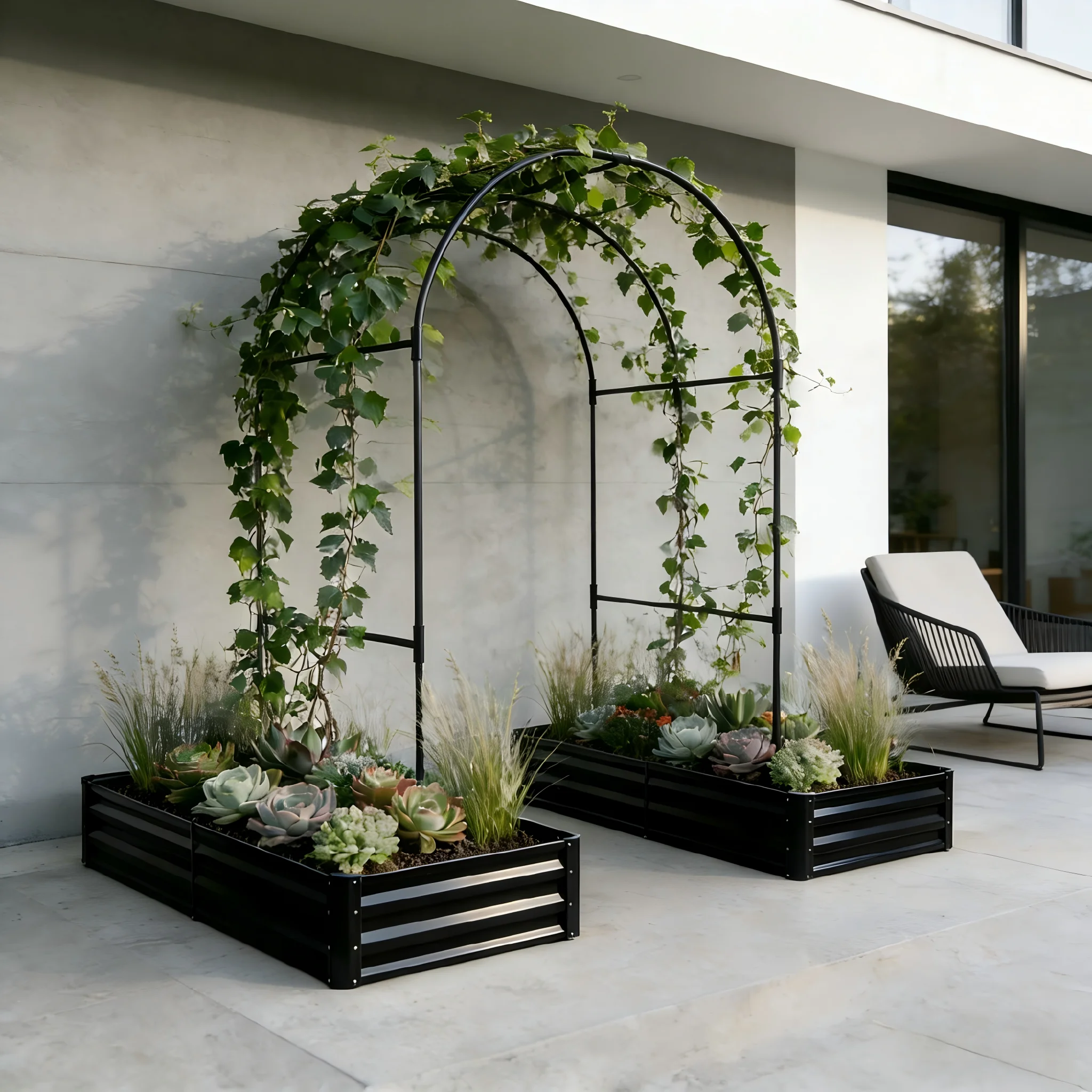 Raised Garden Bed with Arch Trellis, 2 Pack Metal Planter Boxes with Garden Arch, Outdoor Garden Planter for Climbing Plants Vegetables Flowers