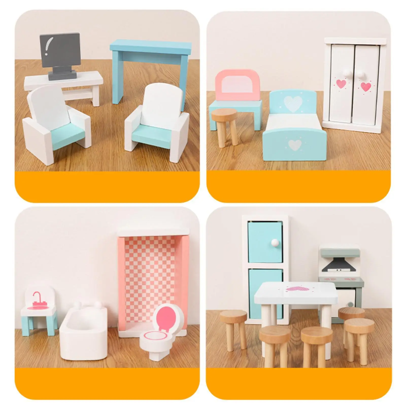 Dollhouse Furniture Miniature Wardrobe Model Dollhouse Table Kitchen Bedroom for Diorama