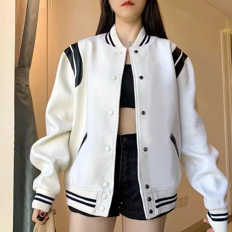 

Deeptown Korean Style White Bomber Jacket Women Streetwear Preppy Vintage Tweed Baseball Jackets College Autumn Winter Fashion