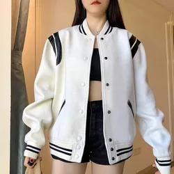 Deeptown Korean Style White Bomber Jacket Women Streetwear Preppy Vintage Tweed Baseball Jackets College Autumn Winter Fashion