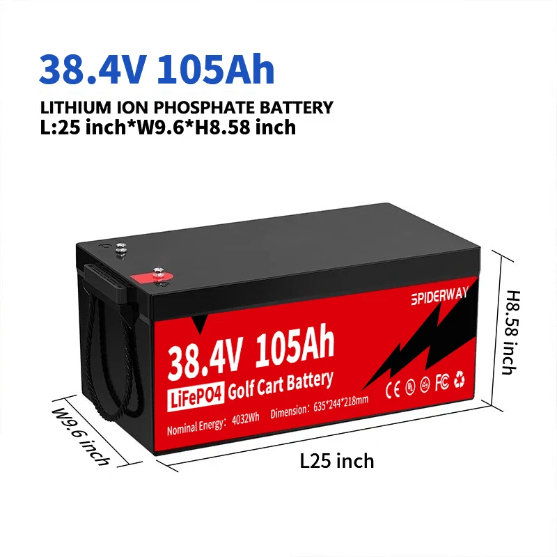 

36V 105AH LiFePO4 Battery With 200A BMS Golf Cart EV RV Off Grid Solar 6000 + Cycle for 36V-72V Electric Outboard Motors