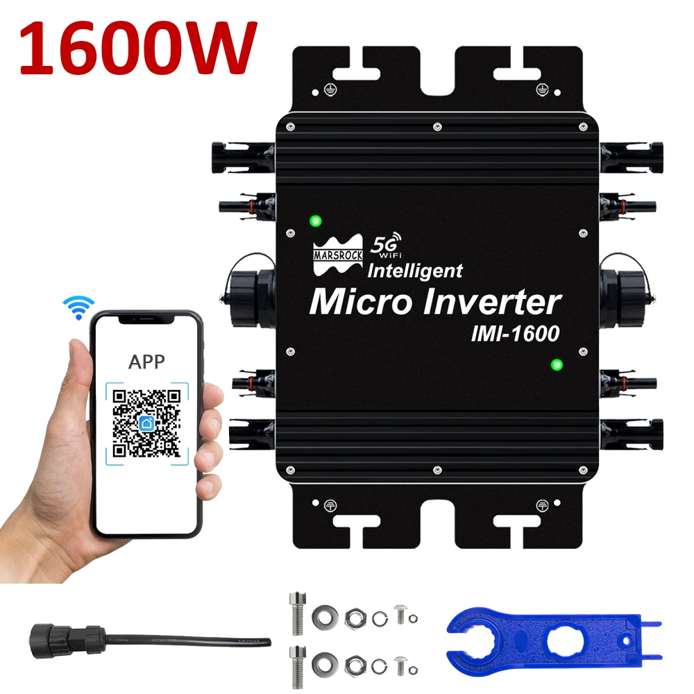 1600W MPPT On Grid Solar Inverter 20-50VDC met WiFi-functie, 4 interfaces voor zonnepanelen en voor 120VAC of 230VAC huishoudelijk netwerk