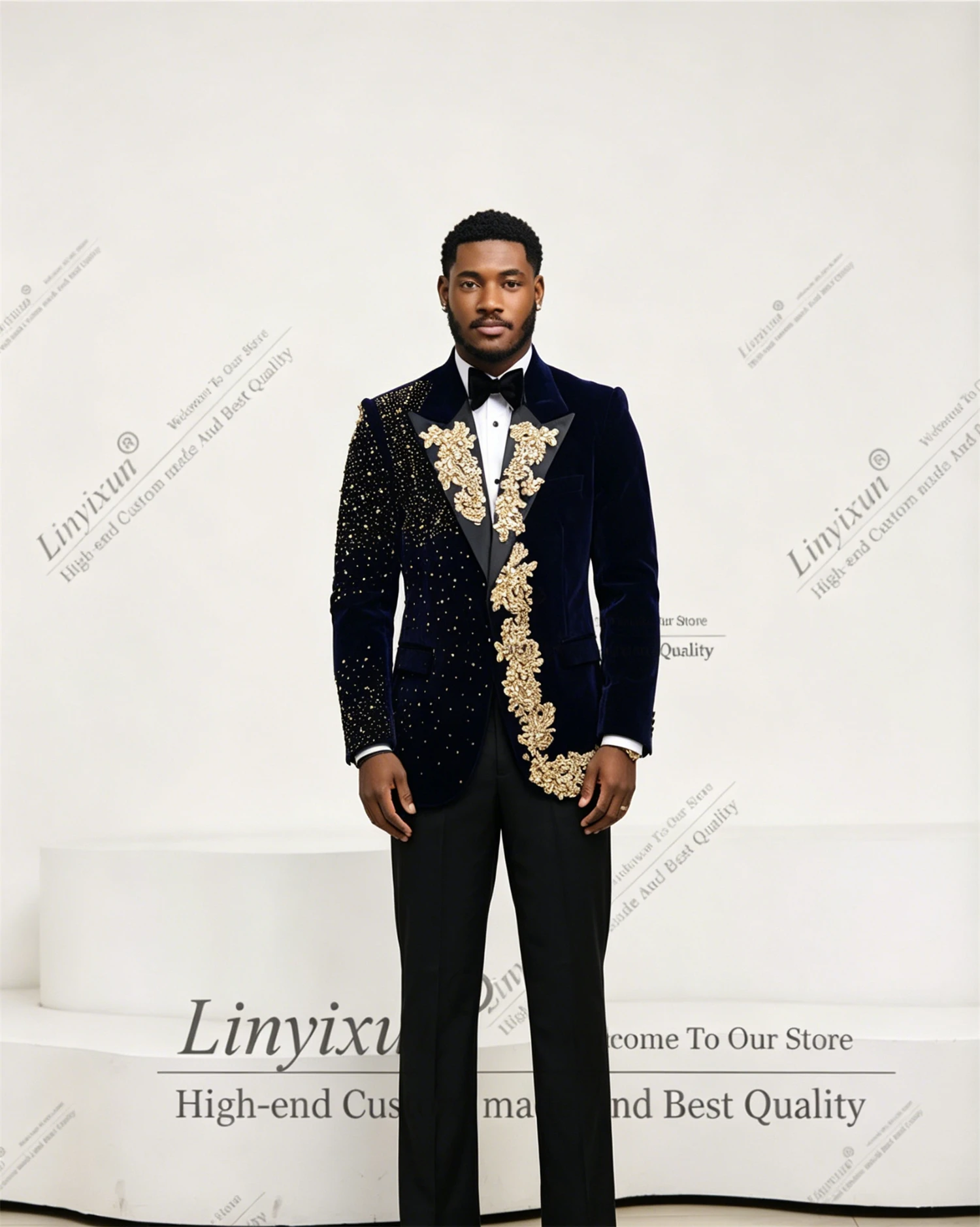 Latest design Men Suits Luxury Beaded Crystals Lapel Groom Wedding Tuxedos 2 Pieces Male Party Blazers Costume Homme Customized