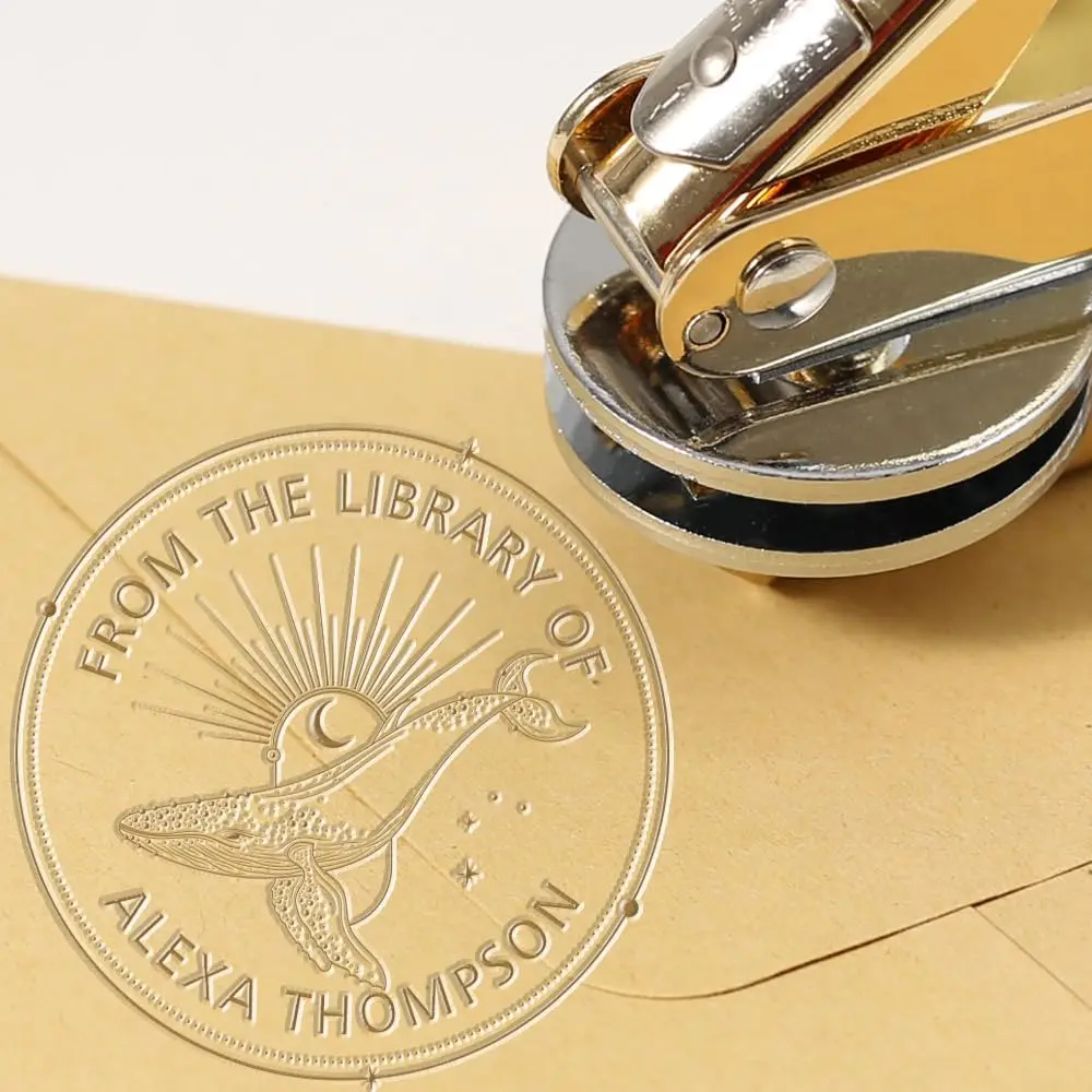 Custom Book Seal Embosser, Whales Embosser Ocean Style Seal Embosser Custom DIY Stationery Mail Embosser,Name Your Library Books