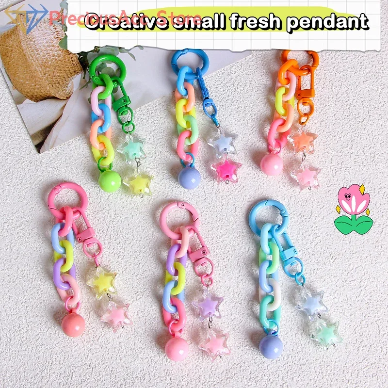 Colorful Candy Colors Star Chain DIY Keychain High Quality Acrylic Pendant For Women Girls Backpack Keyring Charms Gifts