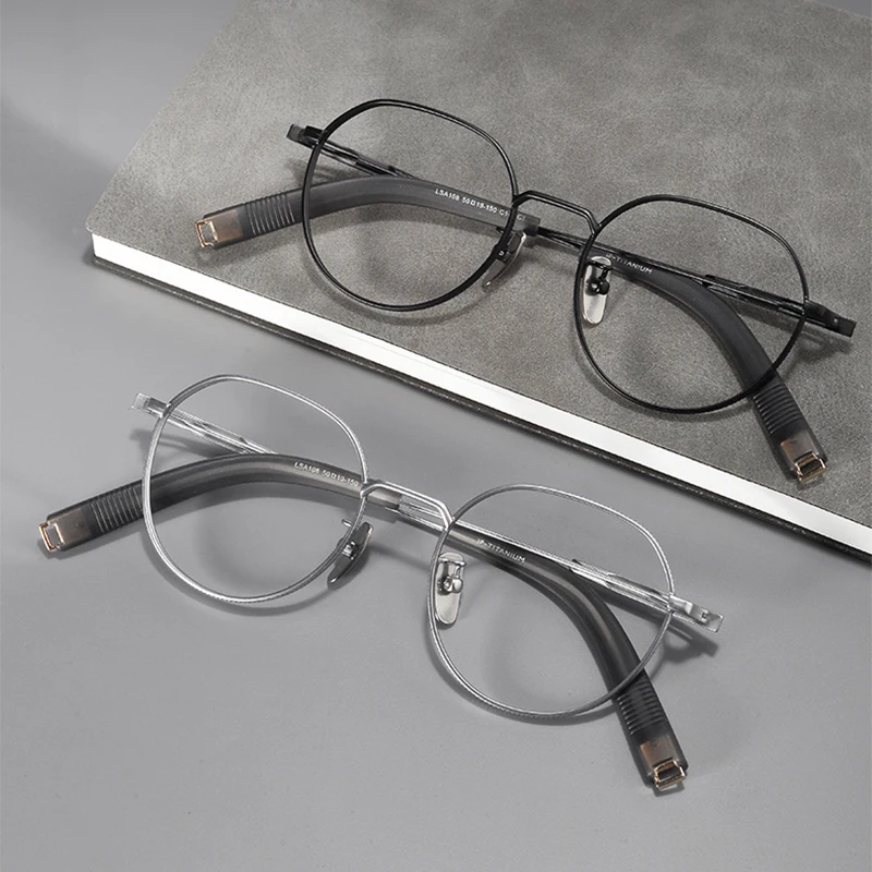 Réplique de marque américaine en titane pur, lunettes rondes de luxe ultra légères, lunettes irrégulières pour hommes