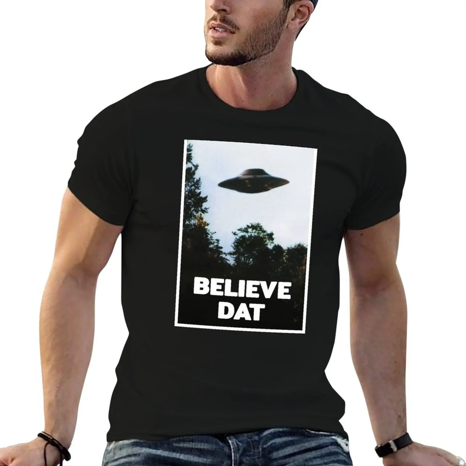 Believe Dat Young Jamie Rogan Podcast Pentagon UFO Alien Texas Comedy T-Shirt cotton graphic tees boys whites Men's clothing