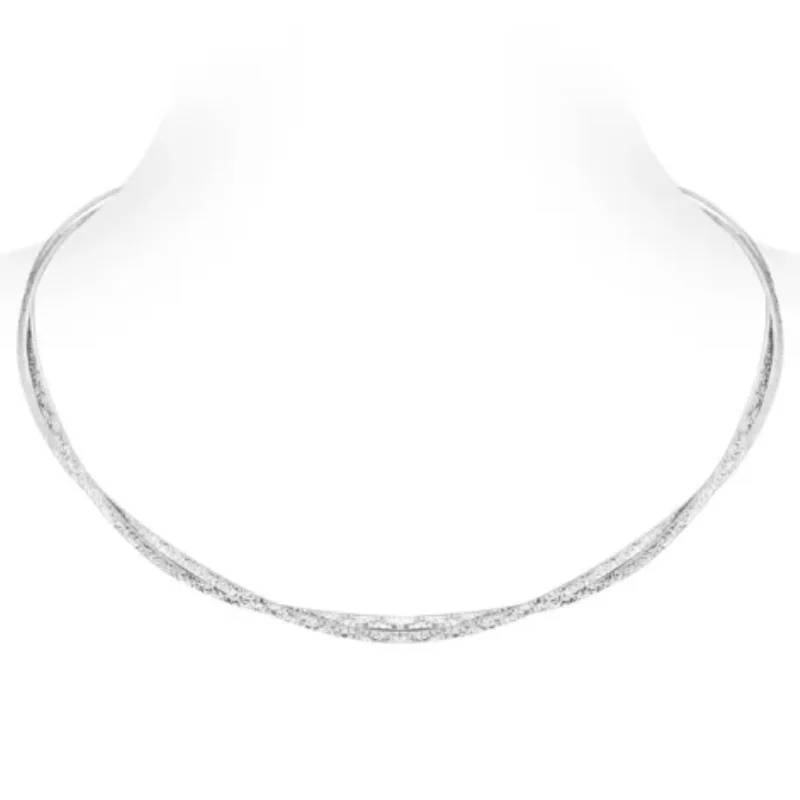 BELLUX Choker 925 Silver Synthetic Zircon Silver Engraving Double Layer Kink Fashion Minimalist Design Necklace