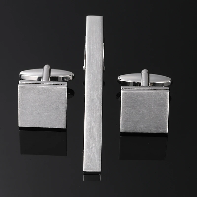 Classic men's French shirt cufflinks tie clips sets Laser metal drawing cuffs button clips business suit accessories wholesale