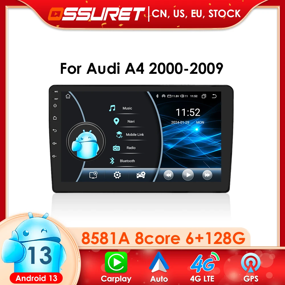 

2din Android 13 Car Radio Automotivo for Audi A4 2000-2009 B6 B7 S4 B7 B6 RS4 SEAT Exeo Multimedia Player Navigation GPS Carplay