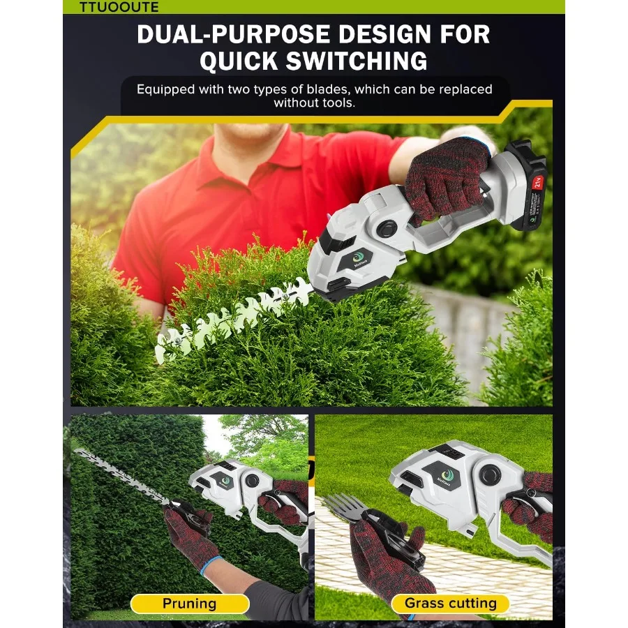 ماكينة تشذيب التحوط اللاسلكية 2 في 1 ماكينة قص الحافة اللاسلكية مع شفرة مزدوجة الحركة لقص التحوط مع 2 قطعة R