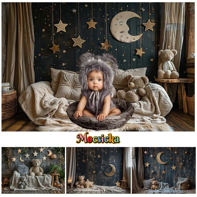 

Mocsicka Photography Background Twinkle Star Night Cute Bear Kids Birthday Party Cake Smash Portrait Decor Photo Backdrop Studio
