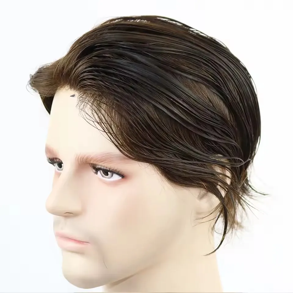 5 Zoll Schwarz Braun Blond Starkes Mono-Grundmaterial Herren-Toupet Natürlicher Haaransatz 100% Europäisches Echthaar-Perücke Super Langlebige Wellige Haarteile – Detail 8