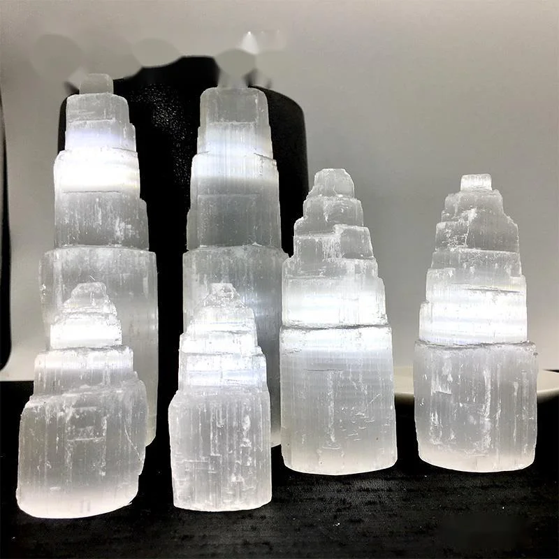 

Natural Moroccan Transparent Gypsum Lighthouse Decoration, White Gypsum Tower, Light Gate, Home Decoration, Crystal Lamp